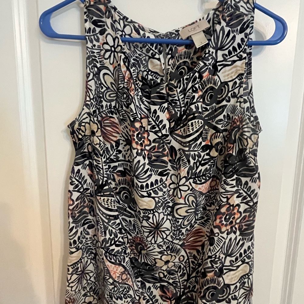 LOFT Navy and Cream Floral Blouse